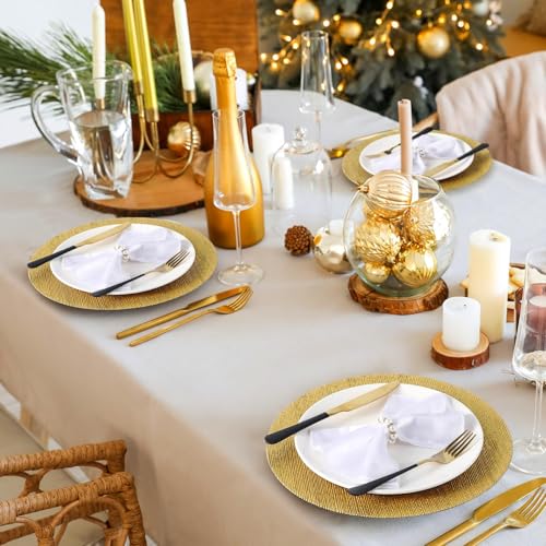 12 Pcs Gold Charger Plates Bulk 13 Inch Texture Strip Plastic (Texture Strip / Gold)