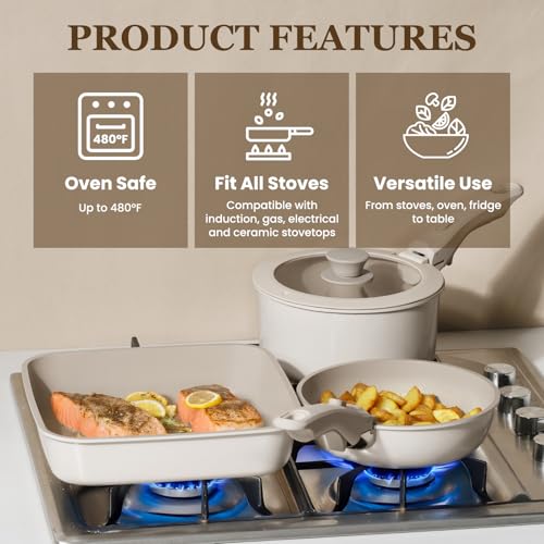 Nonstick Pots and Pans Set (Beige Taupe / 22 Pack)