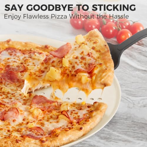 2 Pack Pizza Pan 14 Inch with Holes (Cream / 14inch with Handles (external size:15.75inch))