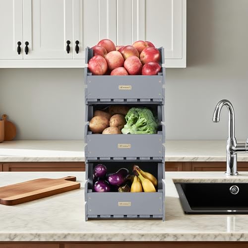 Wood Potato Onion Storage Bins (Dusty Grey)