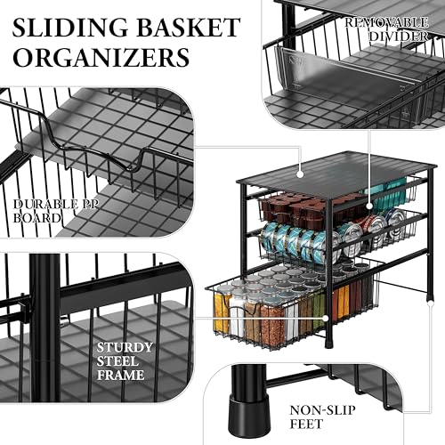 Stackable 3 Tier Sliding Basket Organizer Drawer (3-tier / Black)