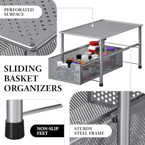 Stackable Under Sink Sliding Basket Drawer (Silver)