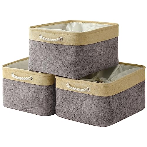 Storage Baskets for Organizing (Gold&Grey / 3PCS/X Large -17.7Lx13.8Wx9.8H)