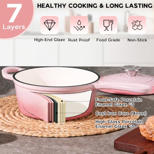 3QT Enameled Cast Iron Saucepan (Pink / 3 Quarts)
