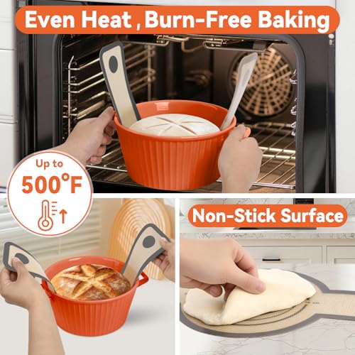 2Pc Silicone Bread Sling for Dutch Oven Sourdough Baking Tools (Gray / 2Pcs Oval and Round)