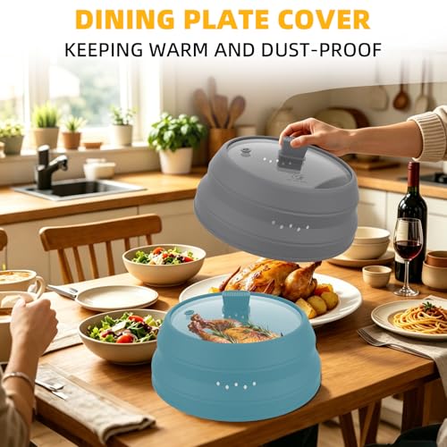 Tall Microwave Splatter Cover Glass Cover Guard Lid 6 inch Height with Collapsible Silicone for Food Pot Plate 12.5 inch Grey (LIGHT GREY / Taller style 12.5 inch)