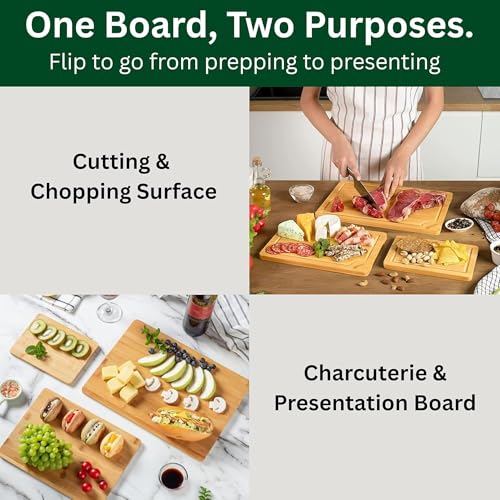 3 Piece Bamboo Cutting Board for Kitchen Butcher Block for Chopping Meat (Natural)