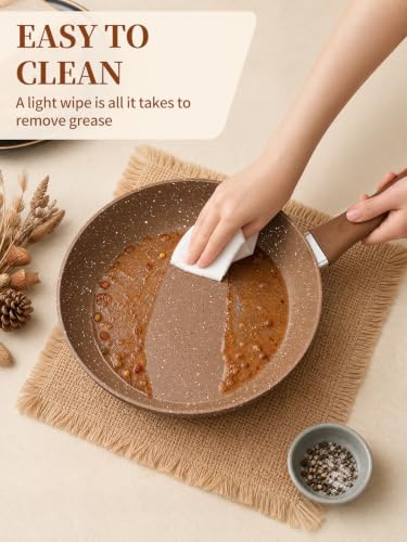 Nonstick Ceramic Frying Pans Skillets Set with Lid 8"+9.5"+11" (Gold)