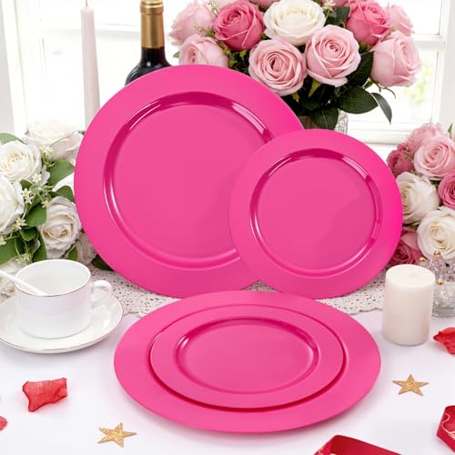 60PCS Hot Pink Disposable Party Plates Set (60 / Hot Pink)