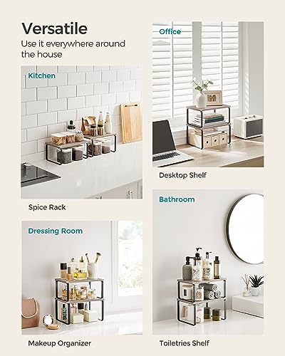 Cabinet Organizer Shelf (Black + Greige / 11.7"W)