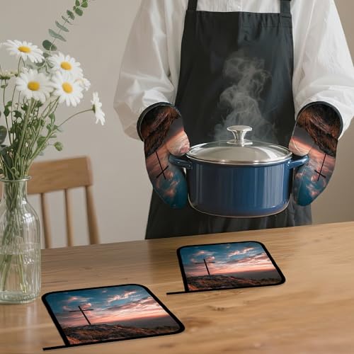 Cross Oven Mitts and Pot Holders Set (4 Count)