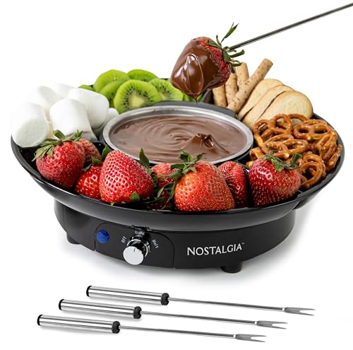 Electric Fondue Party Set for Chocolate and Cheese Fondue (Black / 10 Oz)