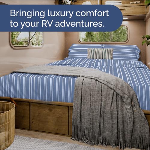 Short Queen Size 4 Piece Bed Sheet Set (42 - Blue Stripes 3 / Short Queen)