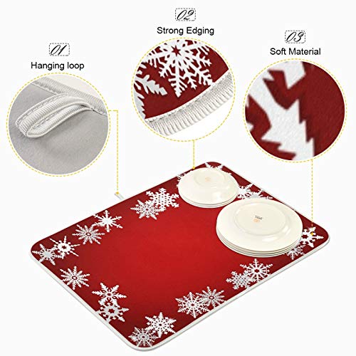 Super Absorbent Dish Drying Mat (Christmas Snowflake Abstract / 18" x 24")