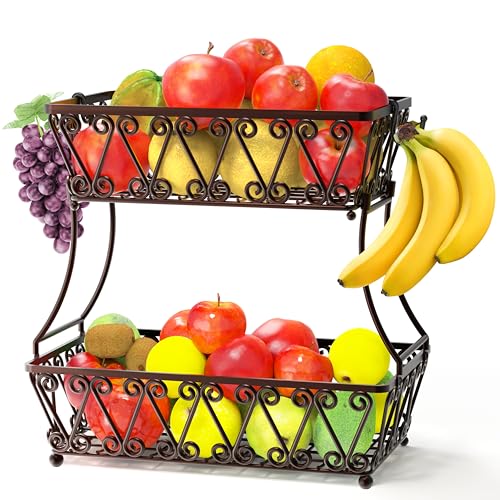 2 Tier Countertop Fruit Basket Bowl Storage