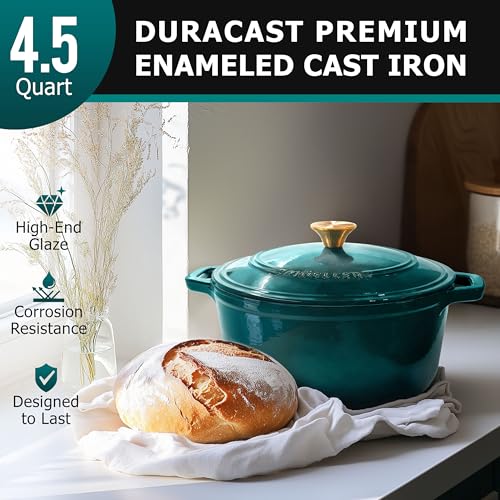 MUELLER HOME 4.5 QT Enameled Cast Iron Dutch Oven (4.5 Quart -Round / Emerald)