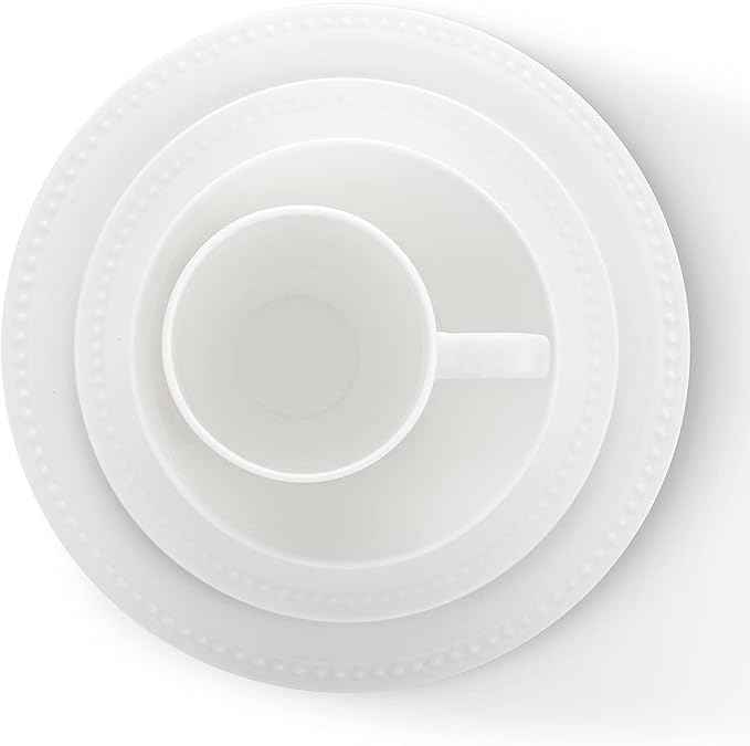 Stone Lain Ava Bone China Formal Dinnerware Set, 16-Piece Everyday Dish Service for 4 Includes Plates, Bowls, and Mugs | Chip + Scratch Resistant| White with Embossed Pinpoint Design