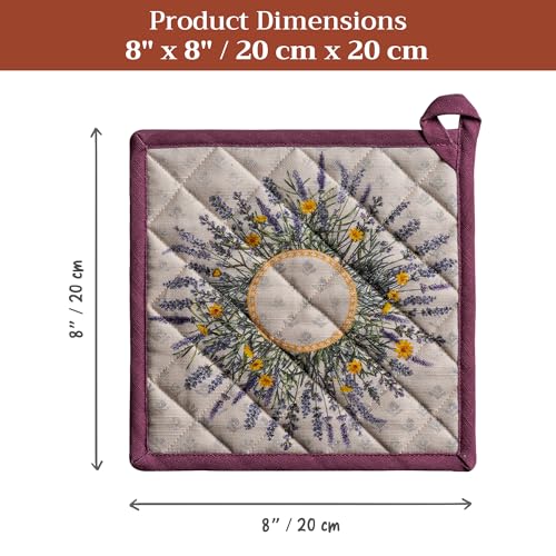 Pot Holders 100% Cotton Potholders (016 - Fanny Lavender / 8" x 8" (Pot Holder Pack of 1))