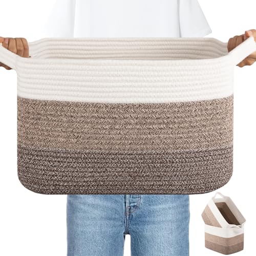 30L Storage Basket Large Blanket Basket Living Room Dark Brown (Gradient Dark Brown / 3 pcs-16”x12”x10”)