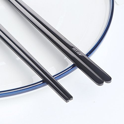 5 Pairs Black Flat Reusable Metal Chopsticks (Black-flat Chopstick)