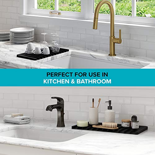 Self Draining Silicone Dish Drying Mat or Trivet for Kitchen Counter in Black (Drying Mat / Black)