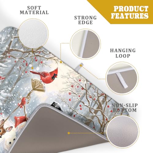 Winter Snowman Dish Drying Mat for Kitchen Counter Red Bird Berry Dishes Drainer Mats Holiday Microfiber Absorbent Dish Rack Pad 18x24 Inch (Winter Snowman Deer / 18" x 24")