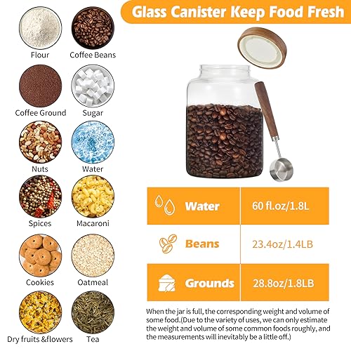 Large Glass Coffee Jars with Spoons 60 oz (1800ml/60oz)