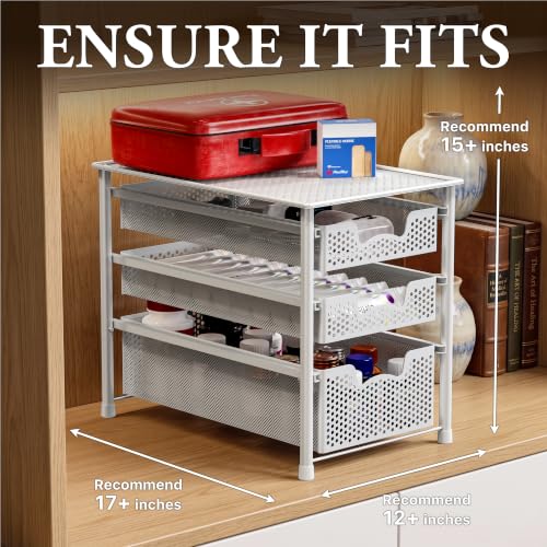 3 Tier White Alloy Steel Sliding Basket Organizer Drawer Cabinet (3-Tier / White)