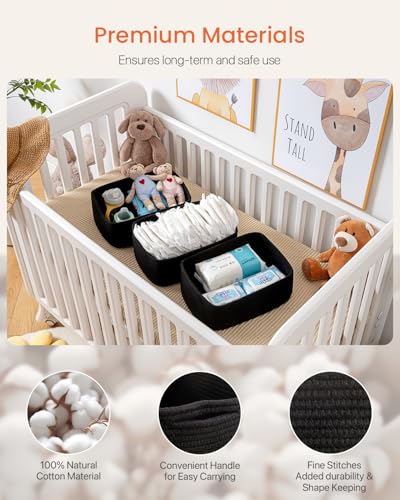 Small Woven Storage Basket for Organizing (Black / 13.5"L x 9.5"W x 5"H)