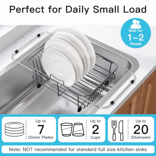 Gray Dish Drying Rack in Sink with Utensil Holder (Dark Gray / For 10"-12"w Sink)