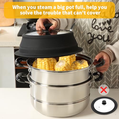 Collapsible Microwave Splatter Lid with Vented Tempered Glass Cover Wok Lid for Microwave Safe (10.5-11 inch / Black)