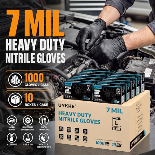 Nitrile Gloves HEAVY DUTY 7 Mil Disposable Rubber Black Gloves Small (Small)