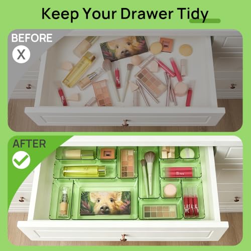 25 Pack Plastic Drawer Organizers with Non (Clear Green)
