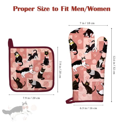 Black Cat Oven Mitts and Pot Holders Set (Black Cat / Oven Mitt x1 & Pot Holder x1)