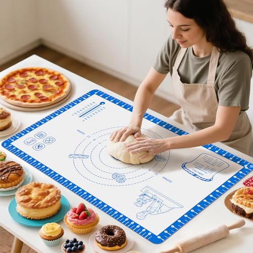 Silicone Baking Mat With 10 Recipes (Blue / 28"L x 20"W)
