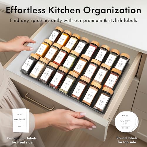 Glass Spice Jars with Label (36x Bamboo Jars White Stickers)