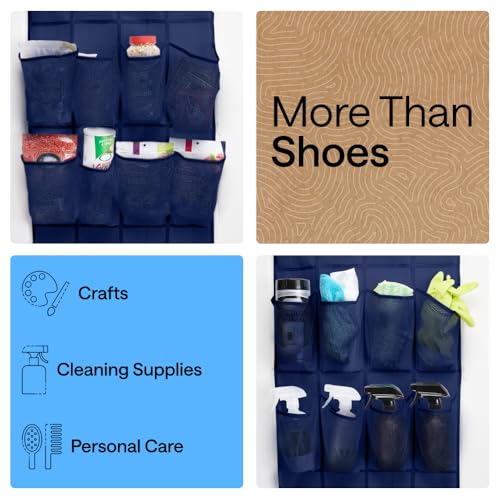 Over the Door Shoe Organizer (Navy / 24 Pockets/4 Hooks)