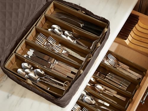 Flatware Storage Case with Removable Trays (Bronze Quilted Polyester / 15.5 x 11.5 x 3.5)