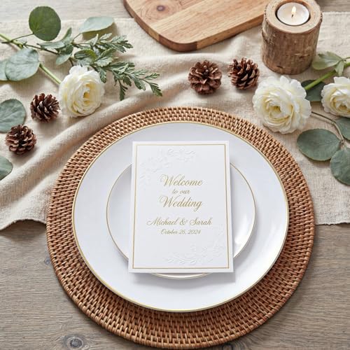 200PCS Gold Plastic Plates (White and Gold / 200 count)