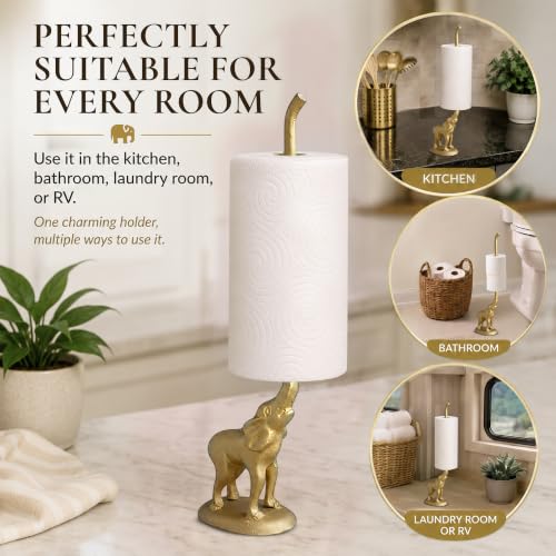 Gold Elephant Paper Towel Holder & Metal Toilet Paper Stand (Gold Elephant)