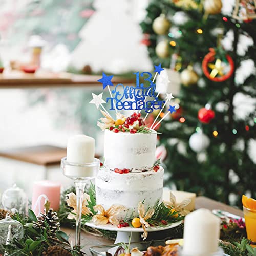 Royal Blue 13th Birthday Cake Topper with Glittery Stars (7 Count)