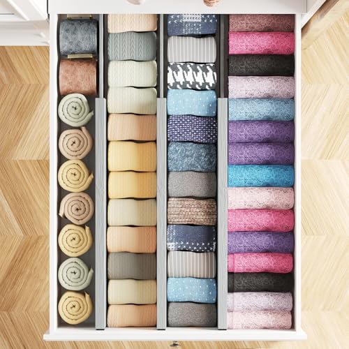 Bamboo Dresser Drawer Dividers 6 Pack (4.65''H, 17''-22''L / GRAY)