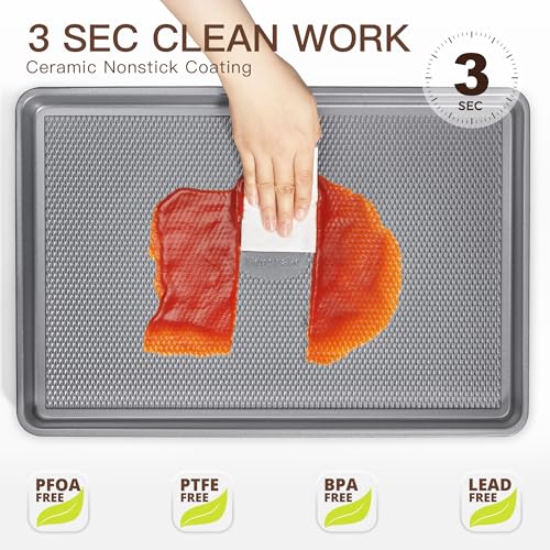 3 Pack Nonstick Ceramic Baking Sheet Pan Set for Oven (Charcoal Gray (0.8mm Aluminized Steel & Ceramic Coating))