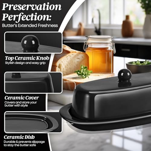 Standard Ceramic Butter Dish with Lid (Black / Standard)