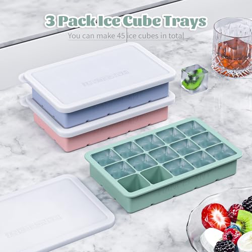 Silicone Ice Cube Tray 3 Pack (Ice Cube Tray 3 Pack / Blue+Mint Green+Pink)