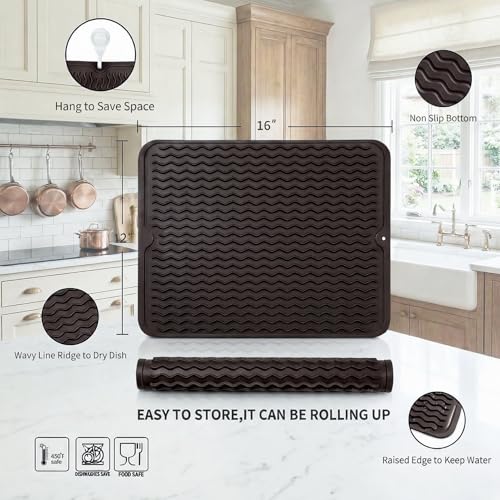 Silicone Dish Drying Mat (Coffee / 16"L x 12"W)