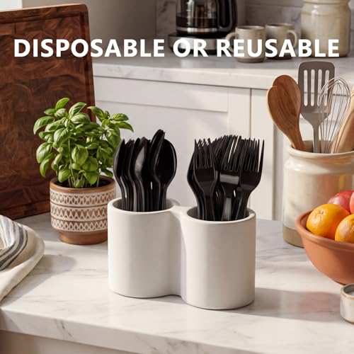 100 Count Black Plastic Spoons Heavy Duty (Black)