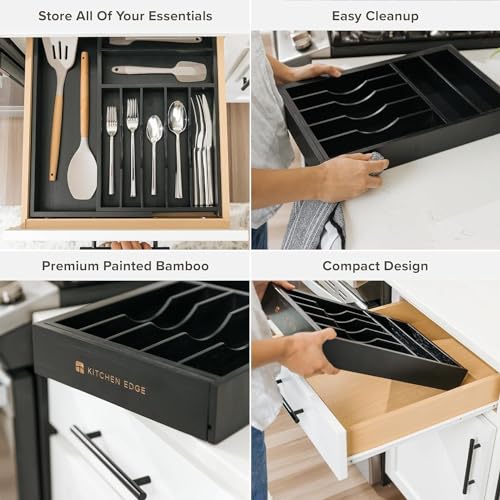 Silverware & Utensil Drawer Organizer (Black Bamboo / From 10.5" to 19" Wide)