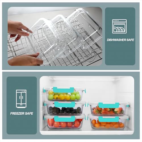 30 oz 5 Pack Glass Meal Prep Containers with Lids (Green / 1-Compartment 30 oz)