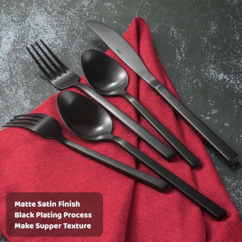 Cube 45 Piece Forged Stainless Steel Flatware Set Cutlery Set with Utensil (Black / 45 pieces for 8)